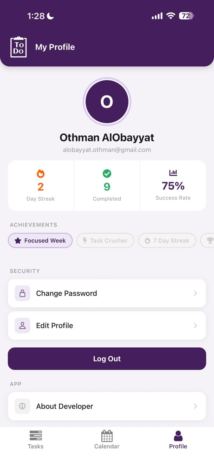 Todo app — achievements and streaks
