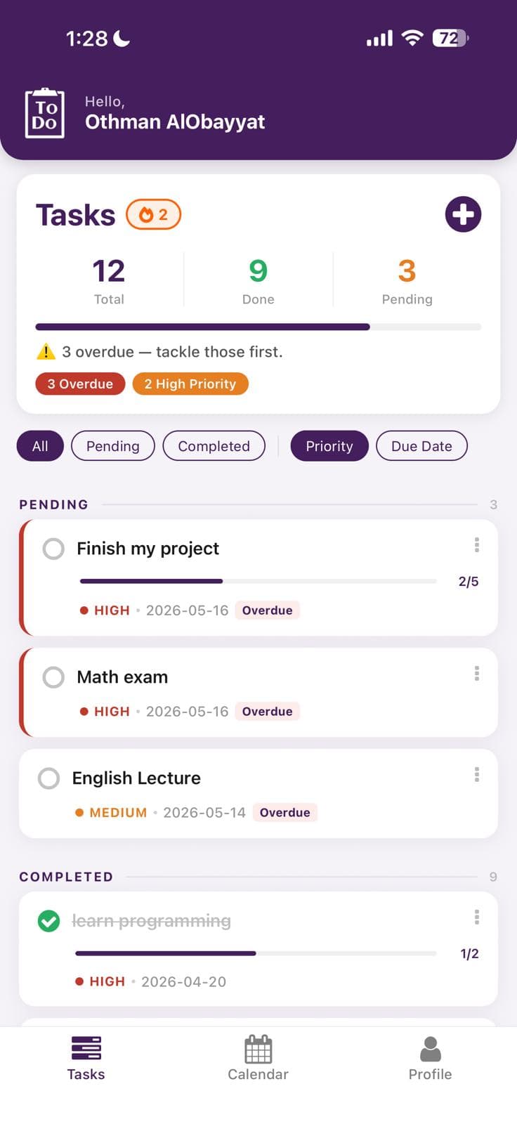 Todo app — task list